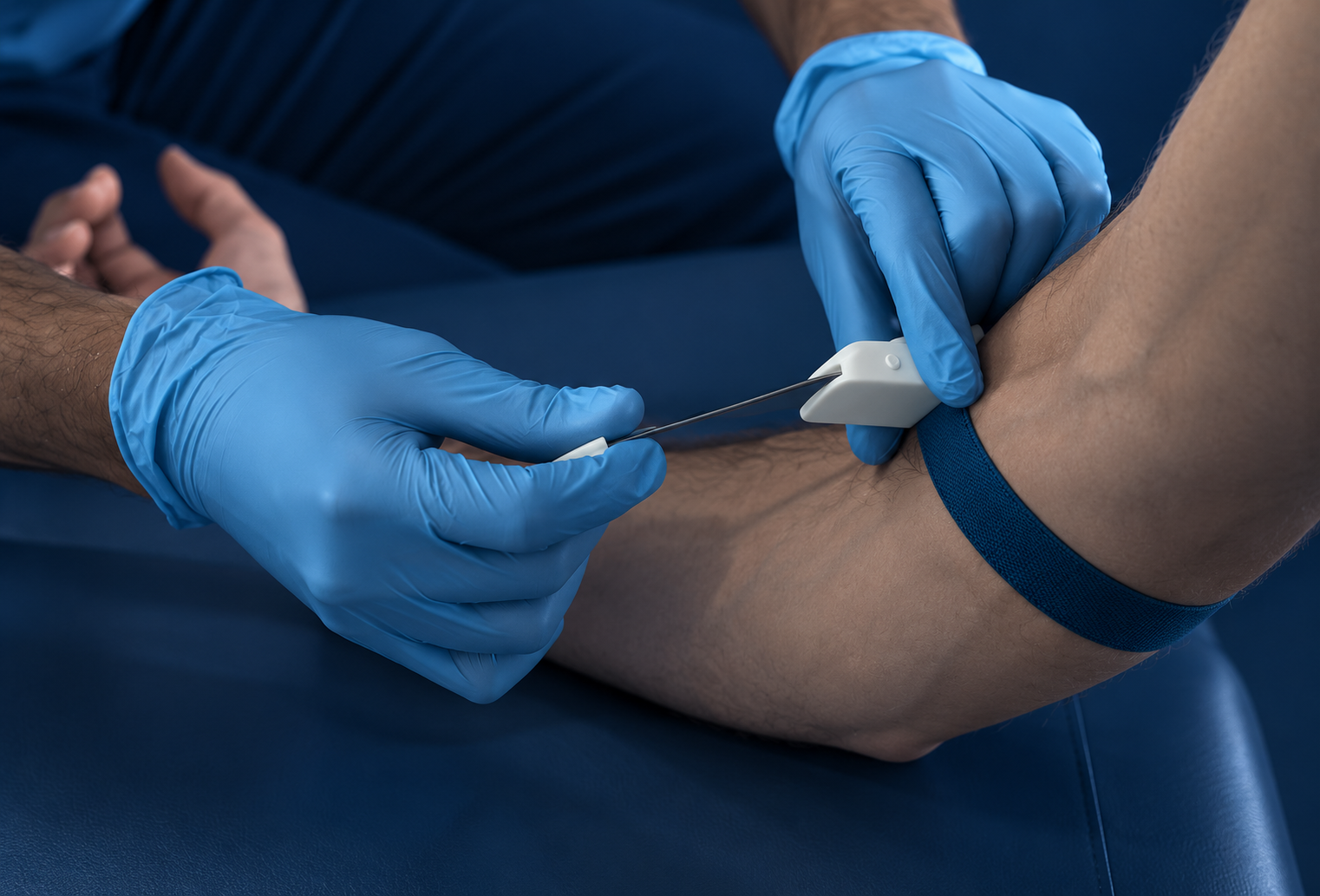 Profesional de salud realizando una extracción de sangre.